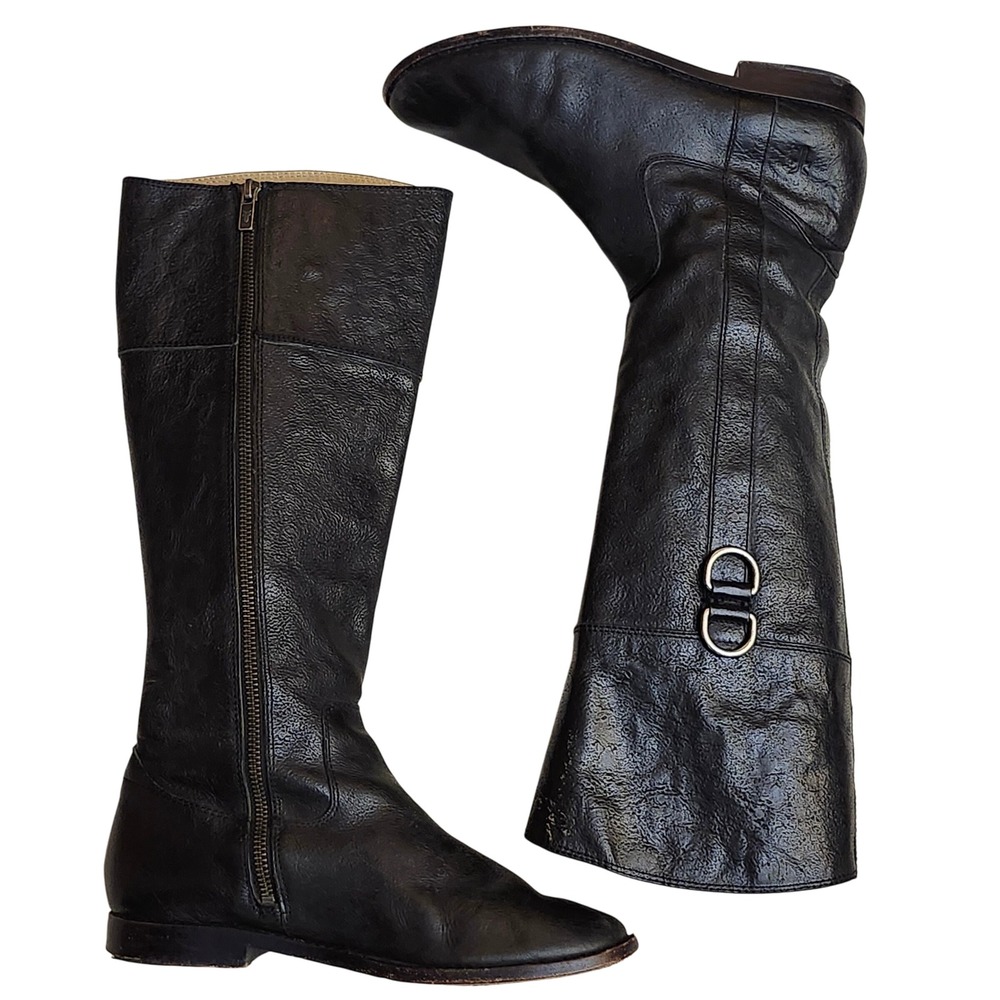 Frye Black Leather Knee-High Zip Riding Boots